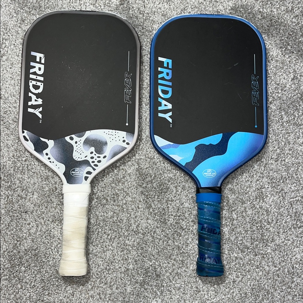 Two(2) used Friday Labs 10 Fever Pickleball Paddle Blue  & White USA approved